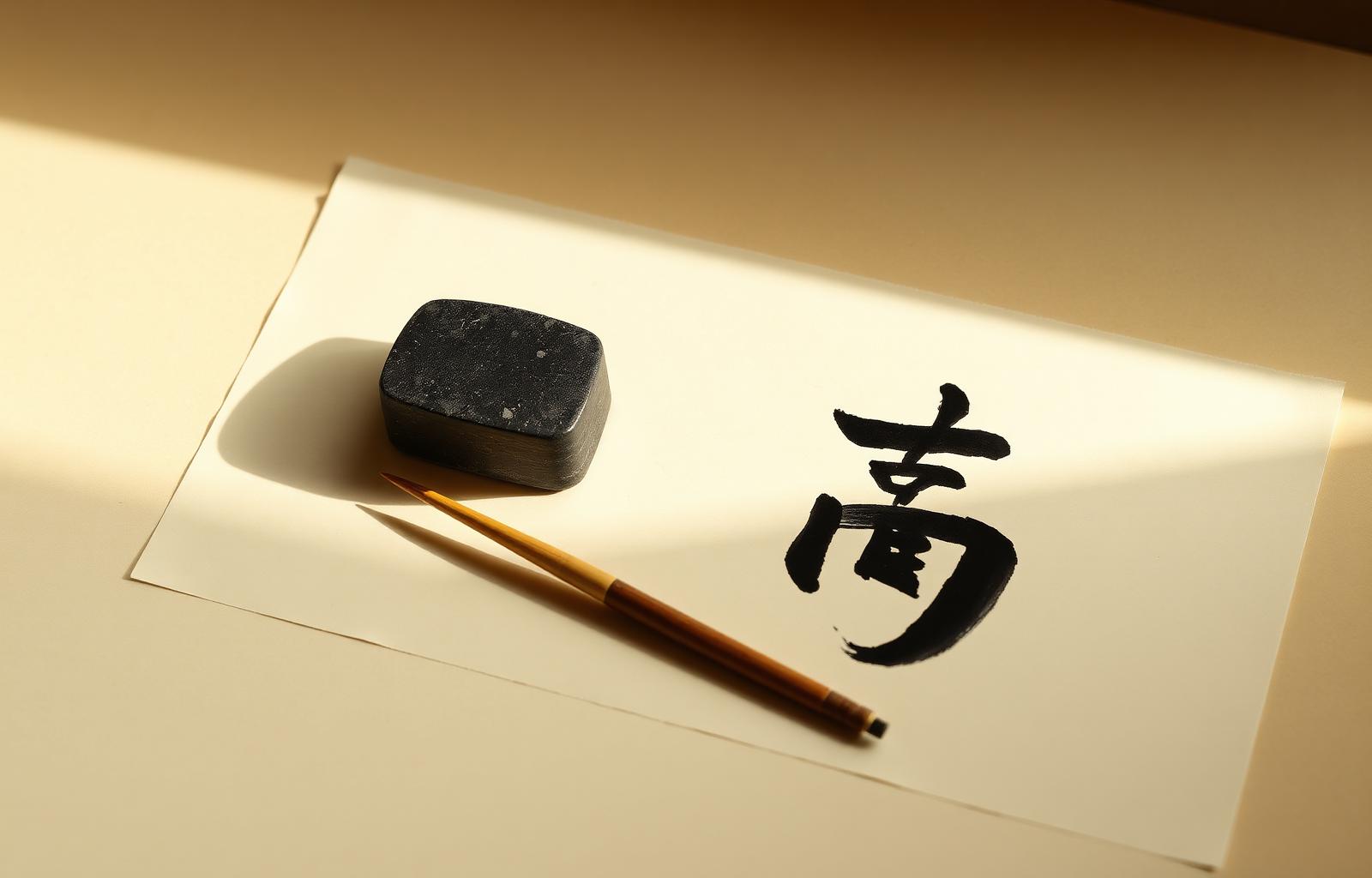 静物 — 未だ磨かれぬ墨と、半ばに書かれた文字。百年の尺度で考えることの象徴